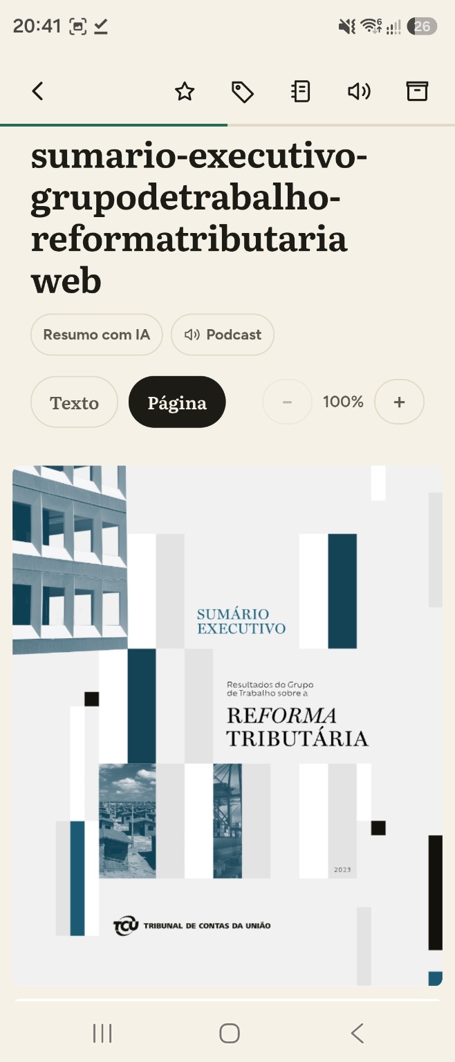 Leitor de PDF do Guardei, com opções de texto e página.